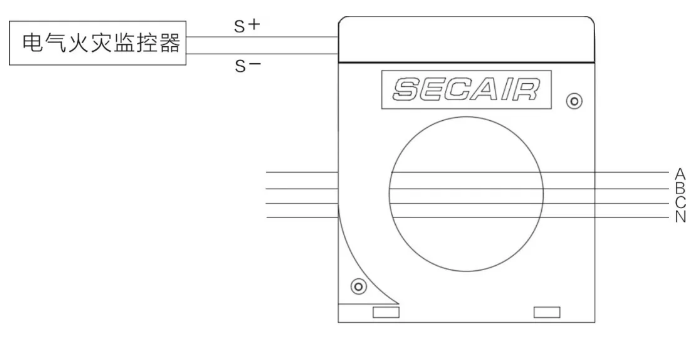 J-SCM41(160)剩余電流式<a href=http://www.pkej.com.cn/dianqihuozai/ target=_blank class=infotextkey>電氣火災監控</a>探測器接線圖